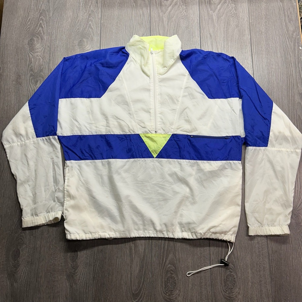 Vintage Nike Windbreaker Half Zip Large Colorblock Blue White Neon Yellow Mens L